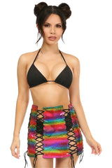 Premium Rainbow Glitter Pattern PVC Lace-Up Skirt