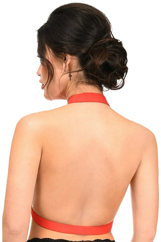 Premium Red Open Cup Stretchy Body Harness w/ Gold Hardware