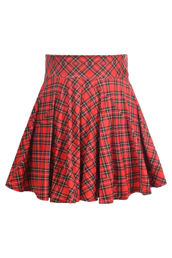 Premium Red Plaid Stretch Lycra Skirt