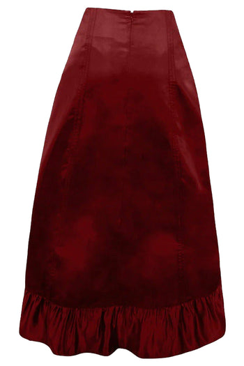 Premium Wine Satin Hi-Low Ruched Ruffle Skirt