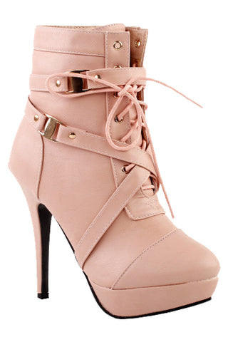 Show Story Baby Pink Strap Buckle Platform Ankle Boots