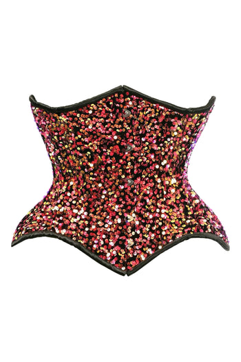 Top Drawer Premium Multi Pink Sequin Curvy Cut Waist Cincher Corset