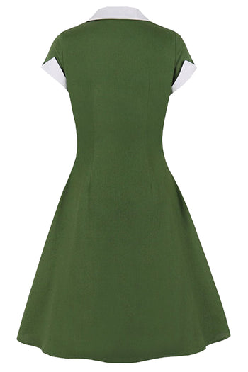 Atomic 1950s Dark Green Buttoned Vintage Midi Dress