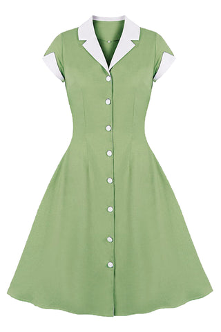 Atomic 1950s Light Green Buttoned Vintage Midi Dress