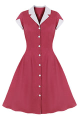 Atomic 1950s Red Buttoned Vintage Midi Dress