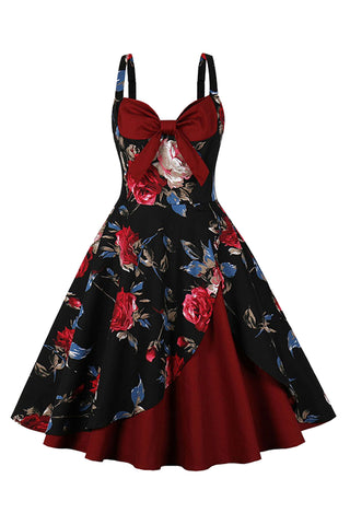 Atomic Black and Wine Red Floral Summer Vintage Dress