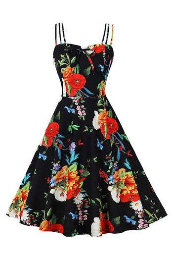 Atomic Black Floral Vintage Strappy Summer Dress