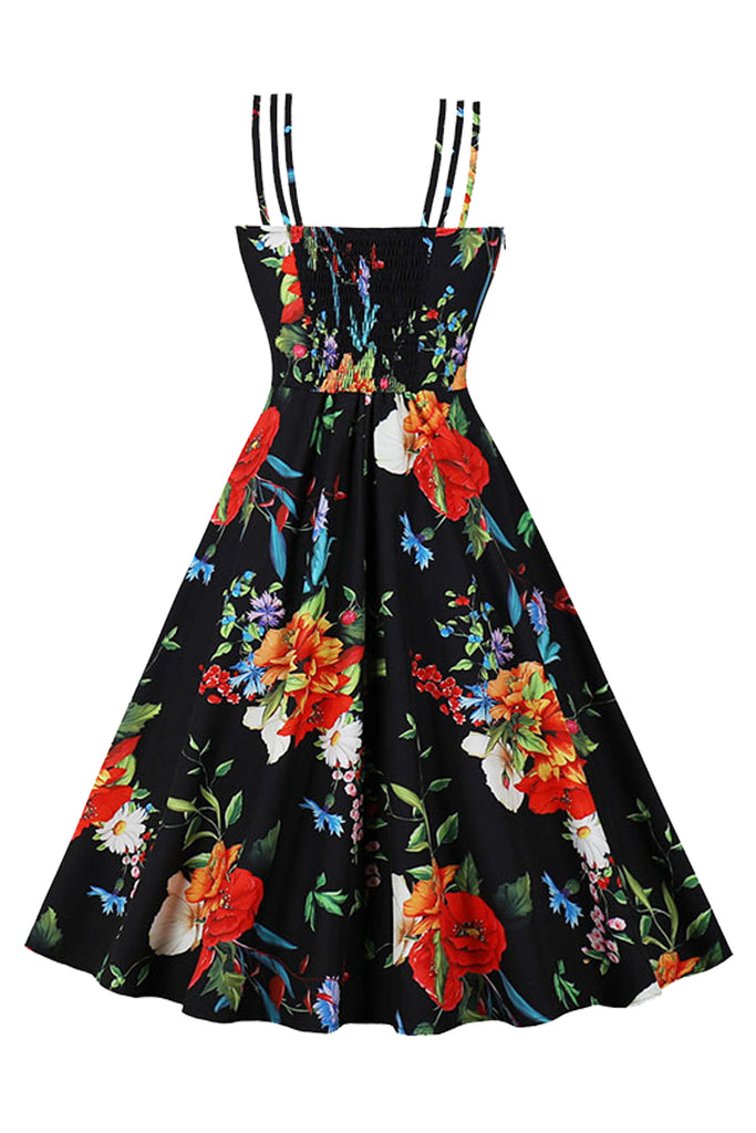 Atomic Black Floral Vintage Strappy Summer Dress | Atomic Jane Clothing