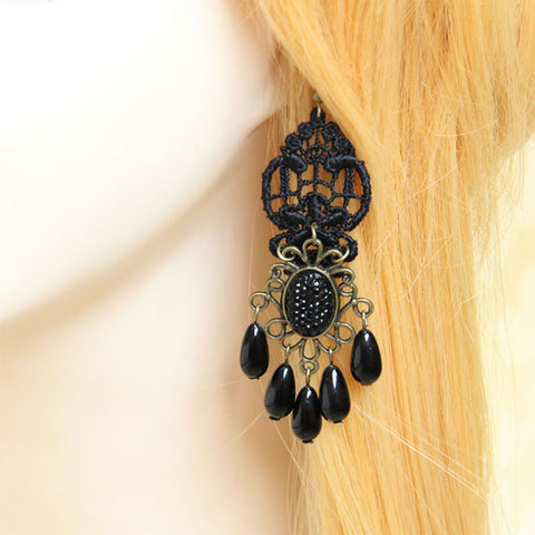 Atomic Black Victorian Gothic Gem and Beads Earrings