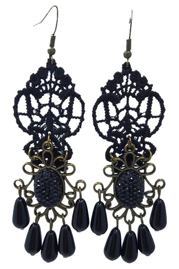 Atomic Black Victorian Gothic Gem and Beads Earrings