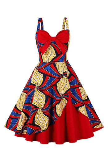 Atomic Blue and Red Retro Wave Summer Vintage Dress