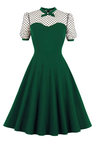 40s 50s 60s Formal Flare Swing Dress Patchwork Green  Retro Vintage Party Sundress Cocktail Pin Up A Line Tunic Dresses