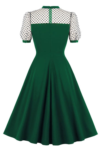 40s 50s 60s Formal Flare Swing Dress Patchwork Green  Retro Vintage Party Sundress Cocktail Pin Up A Line Tunic Dresses