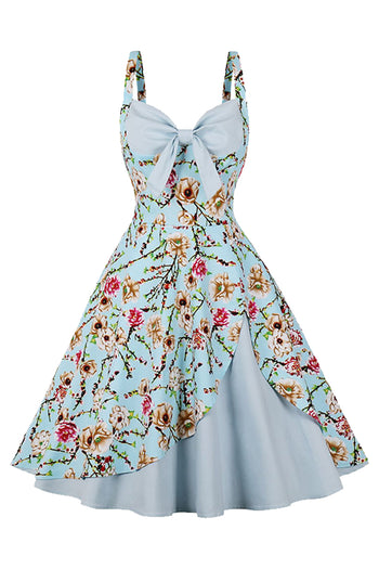 Atomic Light Blue Blooming Summer Vintage Dress