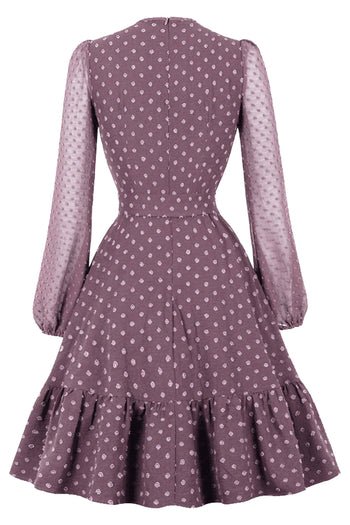 Atomic Purple Vintage Sashed Swiss Dotted Dress