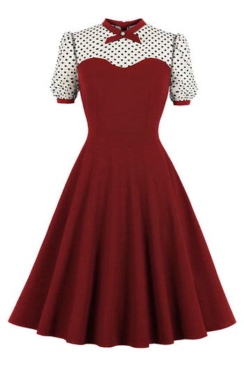 40s 50s 60s Formal Flare Swing Dress Patchwork Red Retro Vintage Party Sundress Cocktail Pin Up A Line Tunic Dresses
