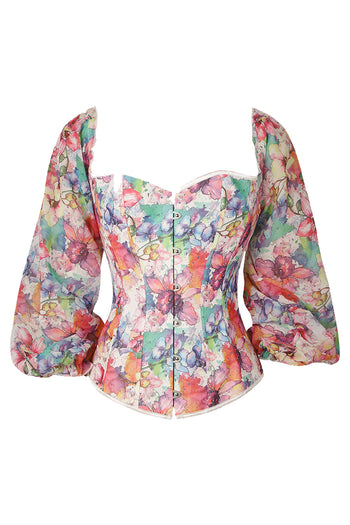 Atomic Retro Floral Long Sleeves Overbust Corset