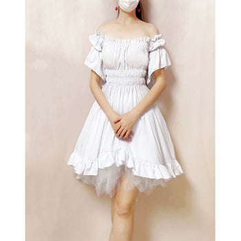 Atomic White Vintage Puff Elastic High-Low Dress