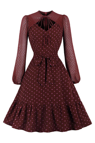 Atomic Wine Red Vintage Sashed Swiss Dotted Dress