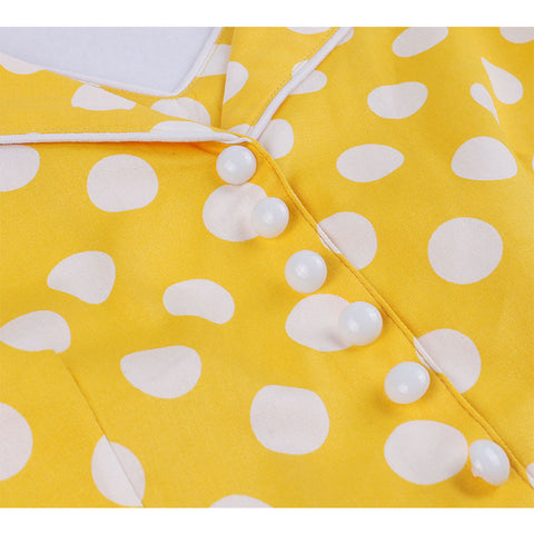 Atomic Yellow 1950s Buttoned Polka Dot Dress