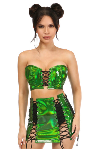 Lavish Premium Green Holo Lace-Up Bustier Top