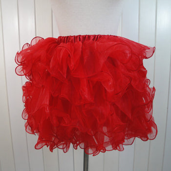 Atomic Red Ruffled Mesh Overlay Mini Skirt
