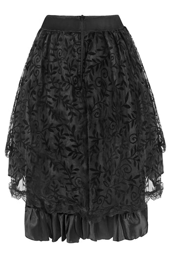 Black Satin Tiered Lace Skirt