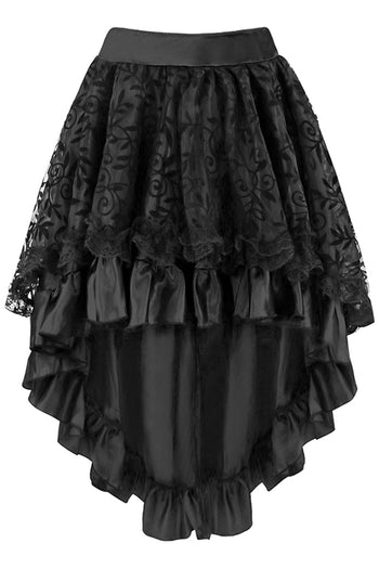 Black Satin Tiered Lace Skirt