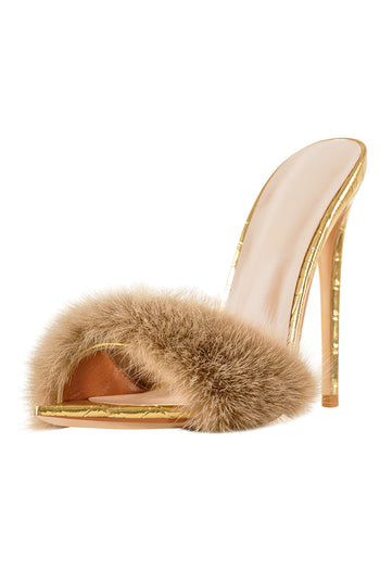 Only Maker Gold Furry Slip On Sandals