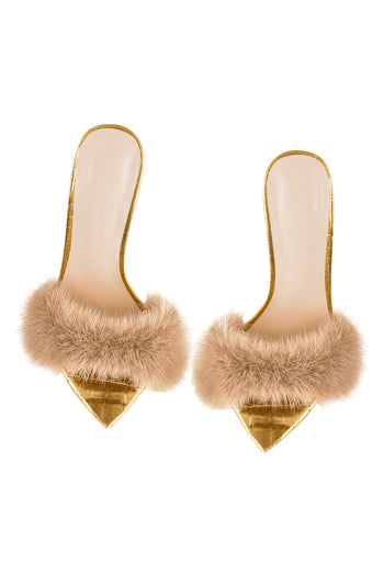 Only Maker Gold Furry Slip On Sandals