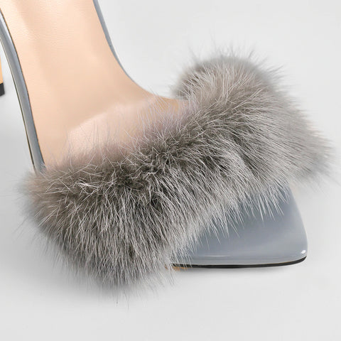 Only Maker Gray Furry Slip On Sandals