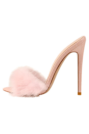 Only Maker Pink Furry Slip On Sandals