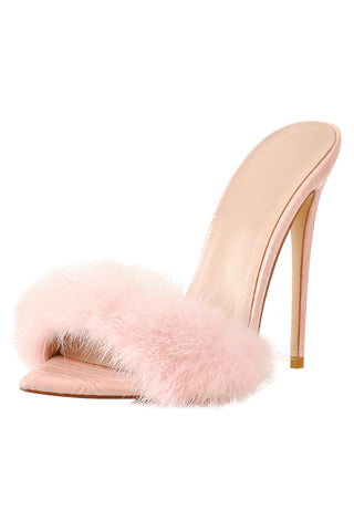 Only Maker Pink Furry Slip On Sandals