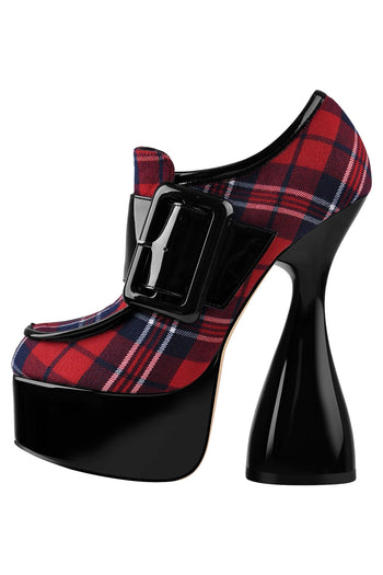 Only Maker Red Plaid Buckled Block Ankle Boots