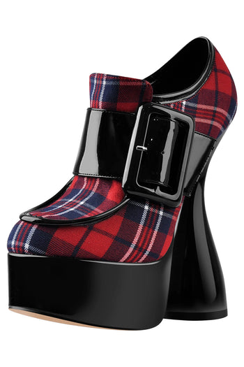 Only Maker Red Plaid Buckled Block Ankle Boots