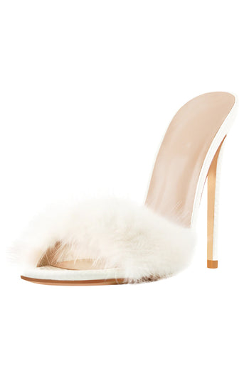 Only Maker White Furry Slip On Sandals