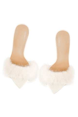 Only Maker White Furry Slip On Sandals